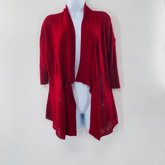 Eileen Fisher Sweaters - Eileen Fisher Red Silk Blend Knit Open Front Cardigan Sweater Size S